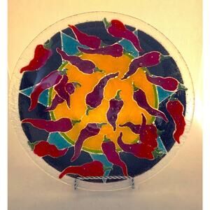 FUSED ART GLASS BOWL-PEGGY KARR-Red Chili Peppers-Smooth Finish-10.5" Diameter